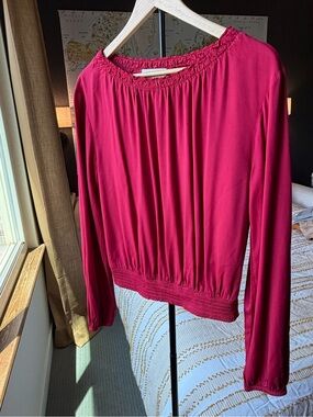 cloth & stone Fuchsia Long Sleeve Smocked Hem Blouse